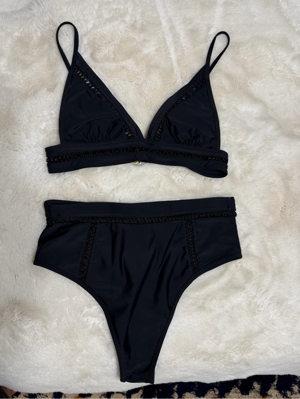 Amuse Society Black Bikini: Triangle Top size S & High-Waisted Bottoms size M